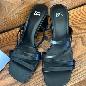 bp Women's Black Strappy Sandals size 7, black faux leather